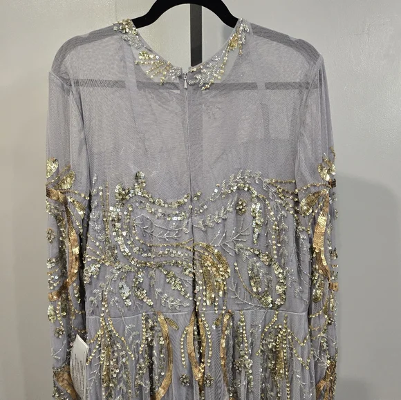 NWT Mac Duggal PLATINUM GOLD LONG SLEEVE‎ EMBELLISHED ILLUSION GOWN… - Picture 9 of 12